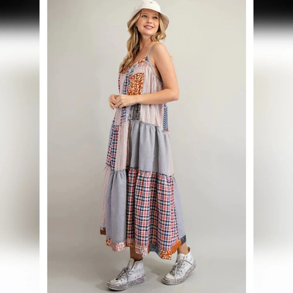 New! Easel Boho Patchwork Printed Maxi Dress - Picture 1 of 8